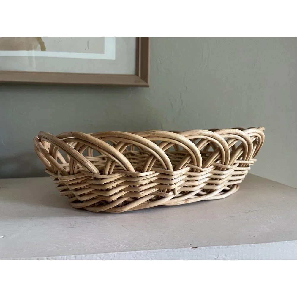 Vintage Basket Bread Roll Serve Fruit Floral Egg Woven Braided Wicker 12.5